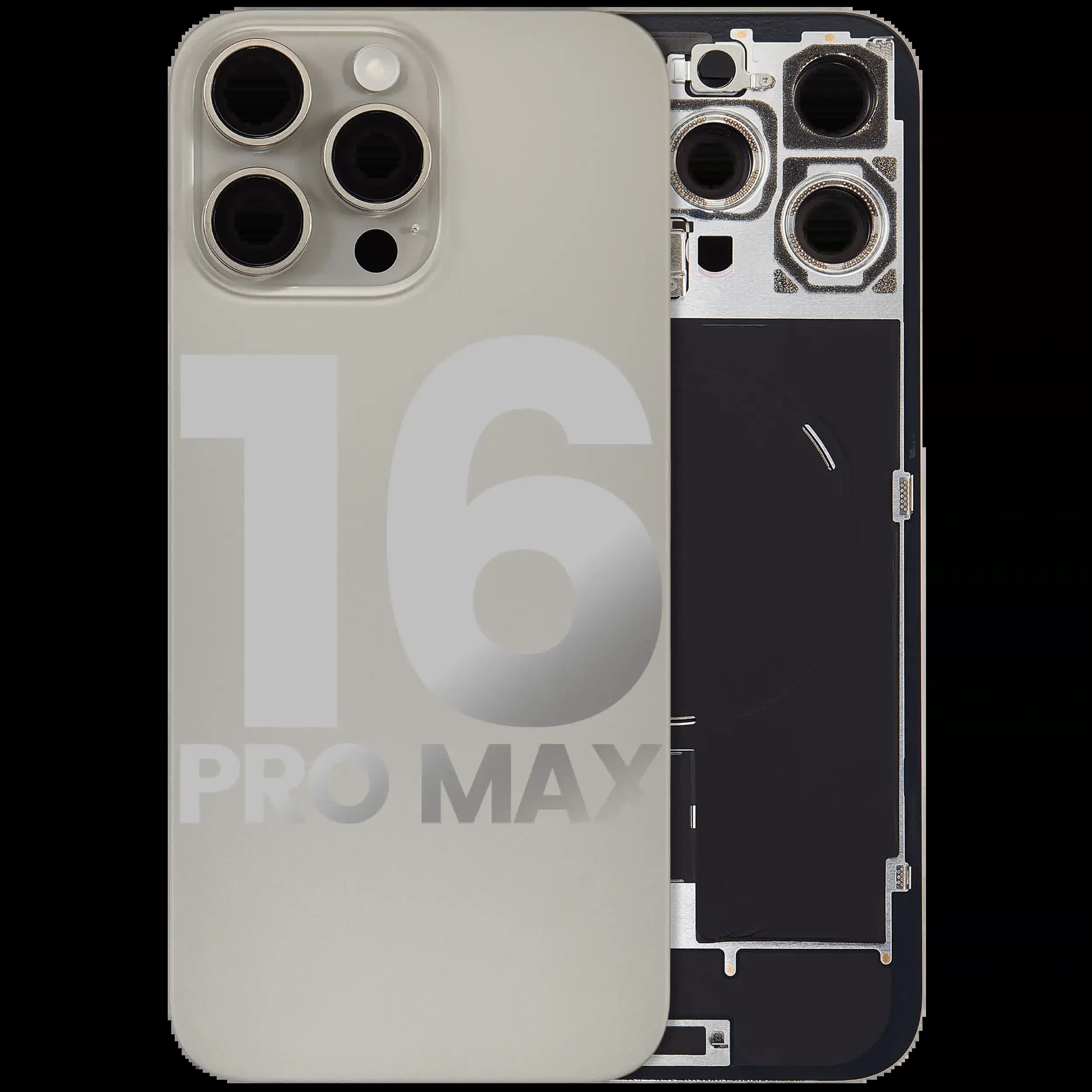 Rückglas mit MagSafe Magnet & NFC & Taschenlampen-Flexkabel für iPhone 16 Pro Max (ausgebautes Originalteil: Grade C) (Natural Titanium)