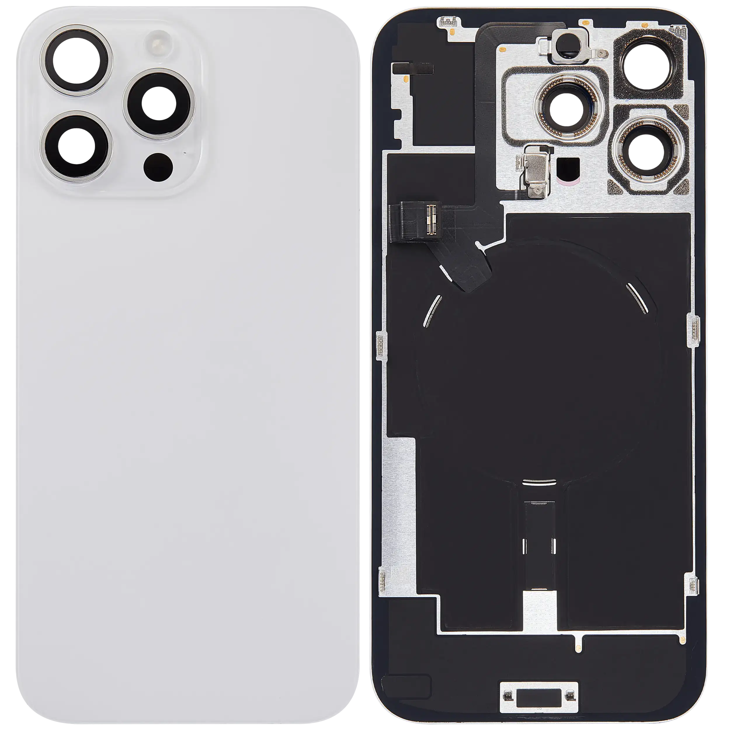 Rückglas mit MagSafe Magnet & NFC & Taschenlampen-Flexkabel für iPhone 16 Pro Max (ausgebautes Originalteil: Grade C) (White Titanium) – Bild 2