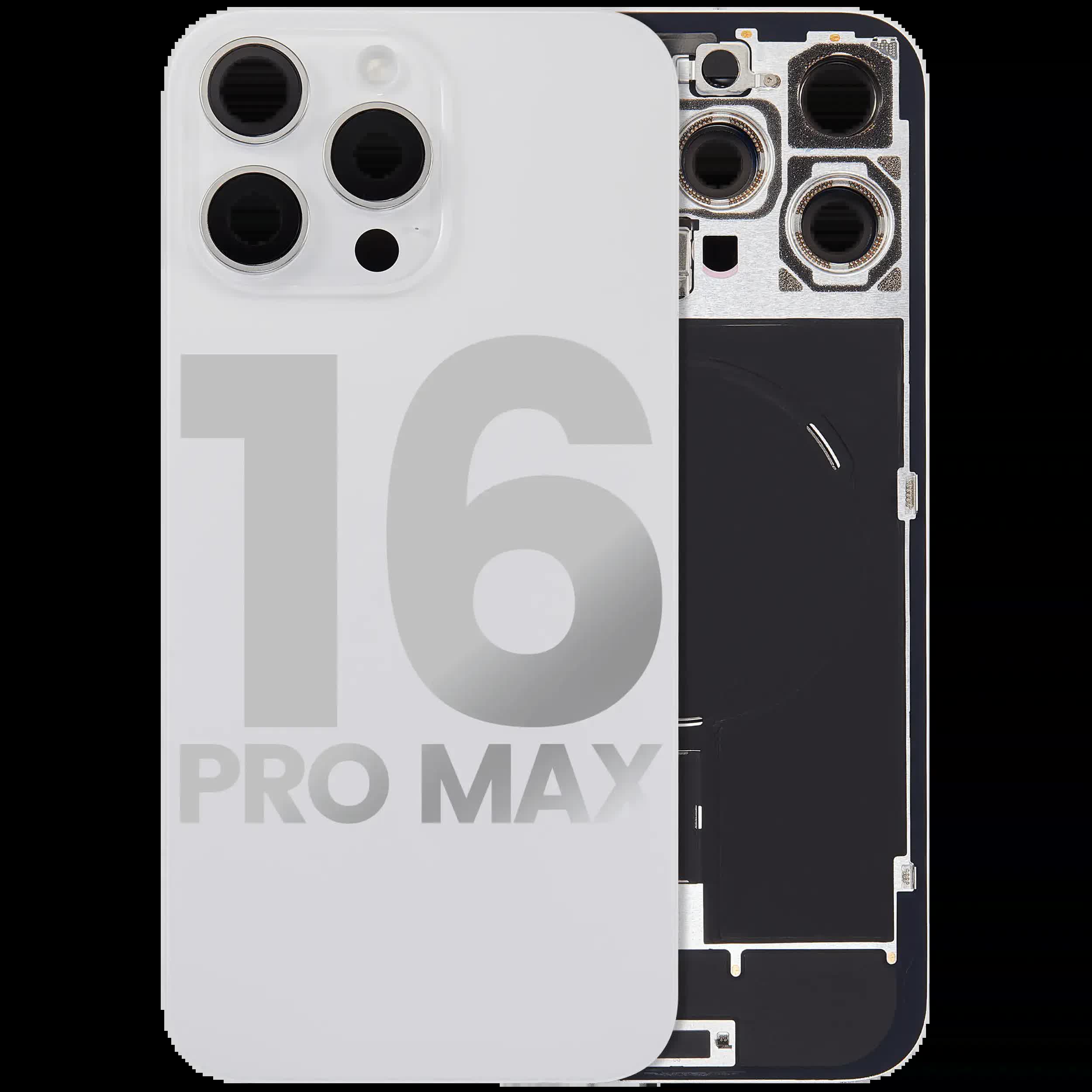 Rückglas mit MagSafe Magnet & NFC & Taschenlampen-Flexkabel für iPhone 16 Pro Max (ausgebautes Originalteil: Grade C) (White Titanium)