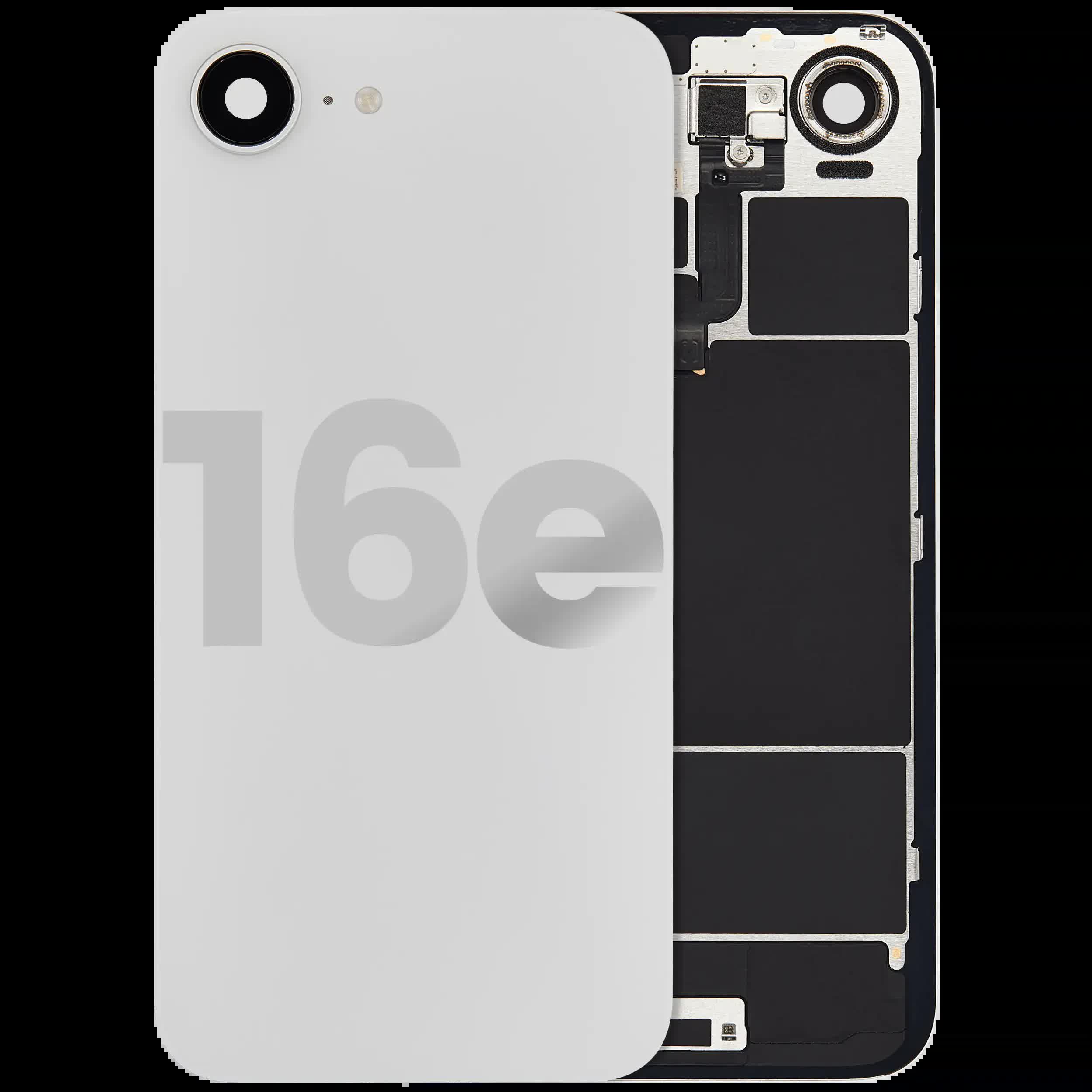Rückglas mit kabelloses NFC-Laden Flex & Taschenlampen-Flexkabel für iPhone 16e (ausgebautes Originalteil: Grade B) (White (Weiß))