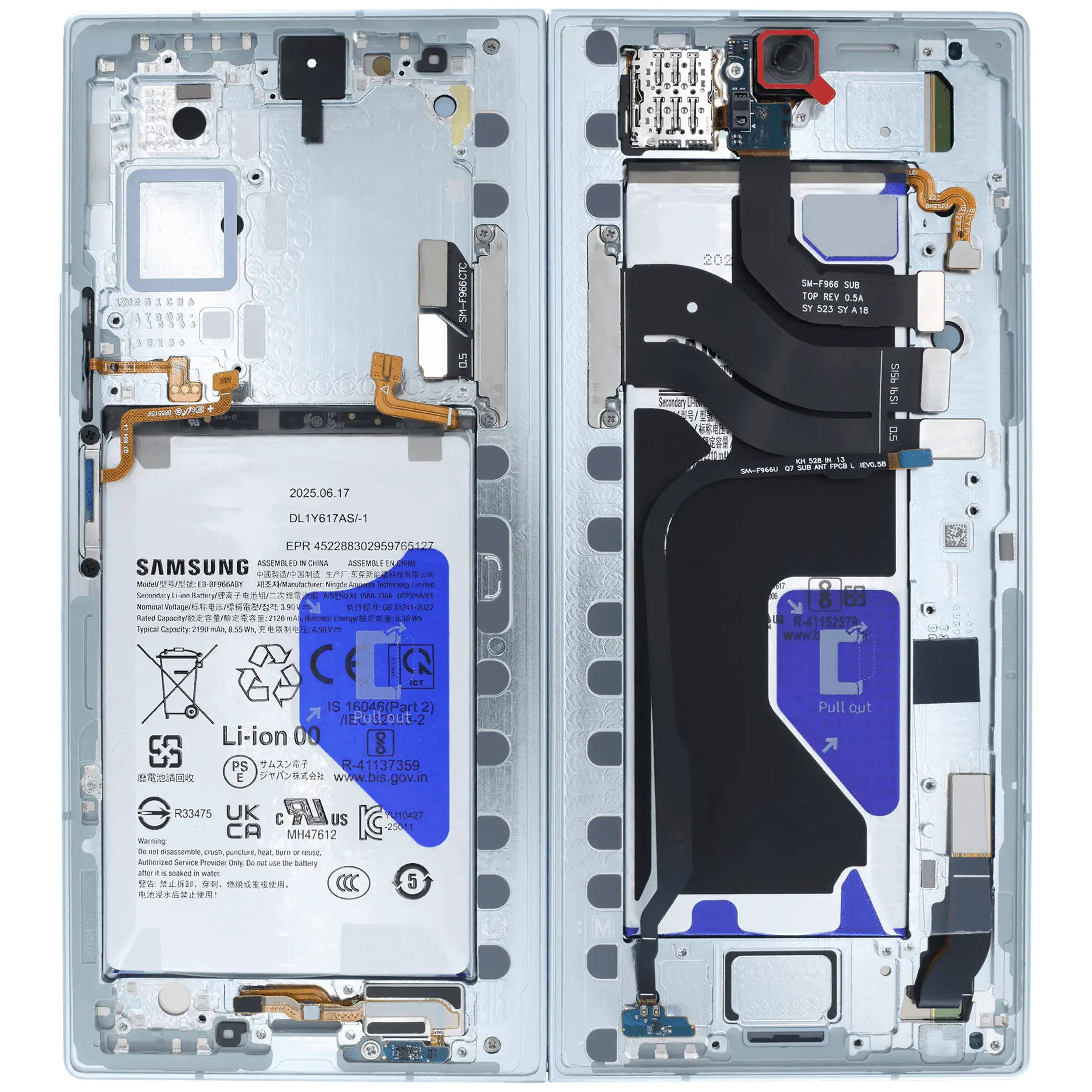Inner OLED Display mit Rahmen für Samsung Galaxy Z Fold 7 5G (US & International) (Service Pack) (Mint) – Bild 4