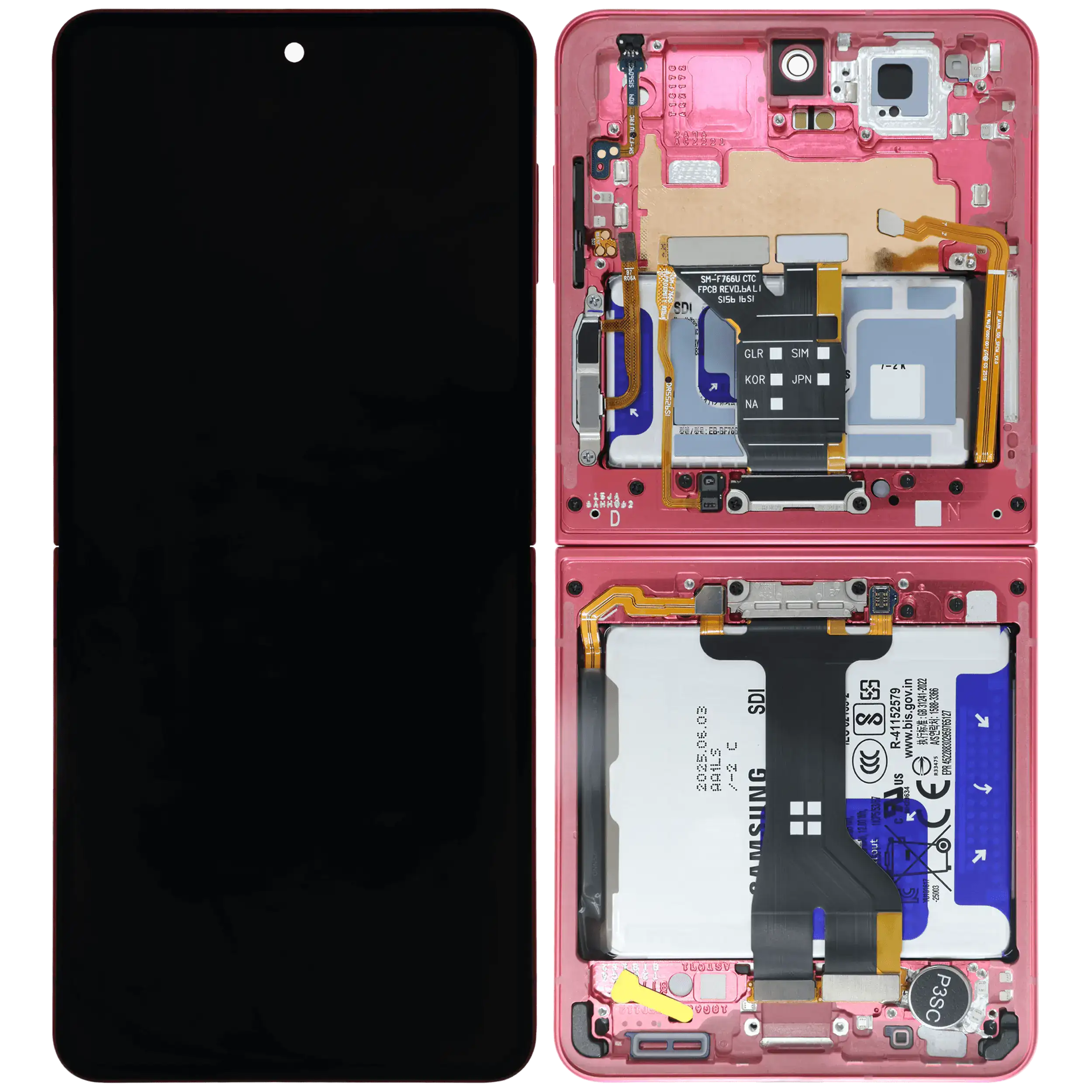 Inner OLED Display mit Rahmen für Samsung Galaxy Z Flip 7 5G (US & International) (Service Pack) (Coral Red) – Bild 2