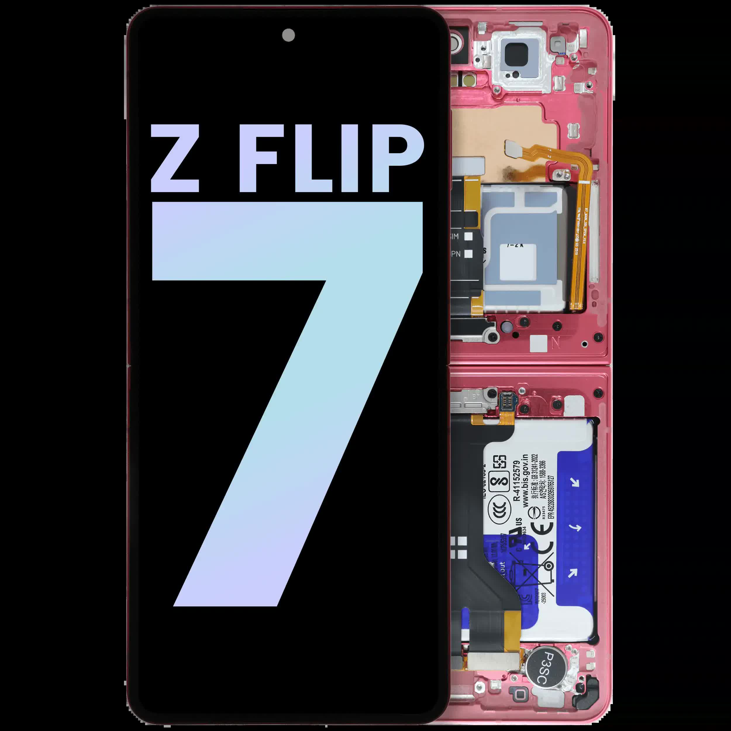 Inner OLED Display mit Rahmen für Samsung Galaxy Z Flip 7 5G (US & International) (Service Pack) (Coral Red)