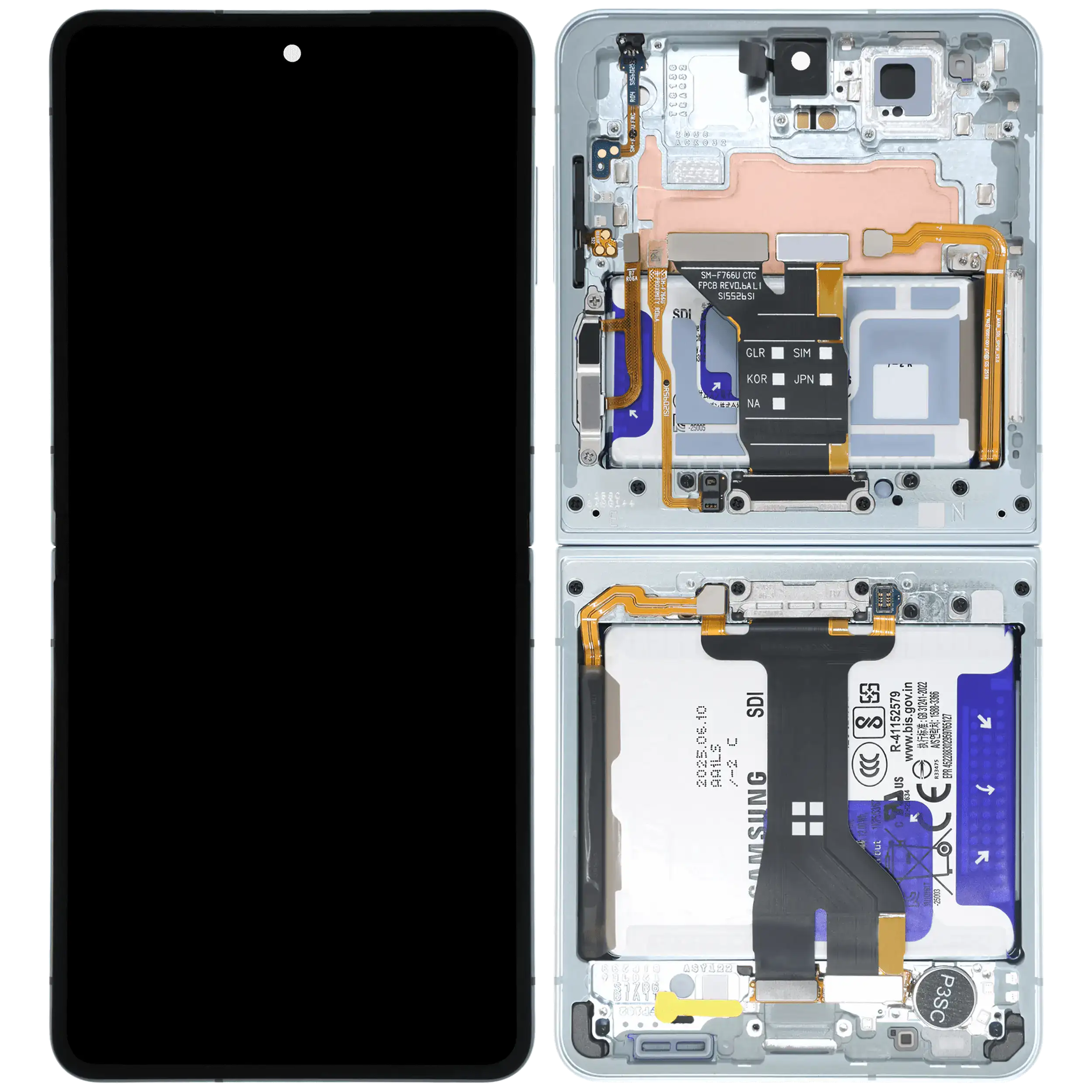 Inner OLED Display mit Rahmen für Samsung Galaxy Z Flip 7 5G (US & International) (Service Pack) (Mint) – Bild 2