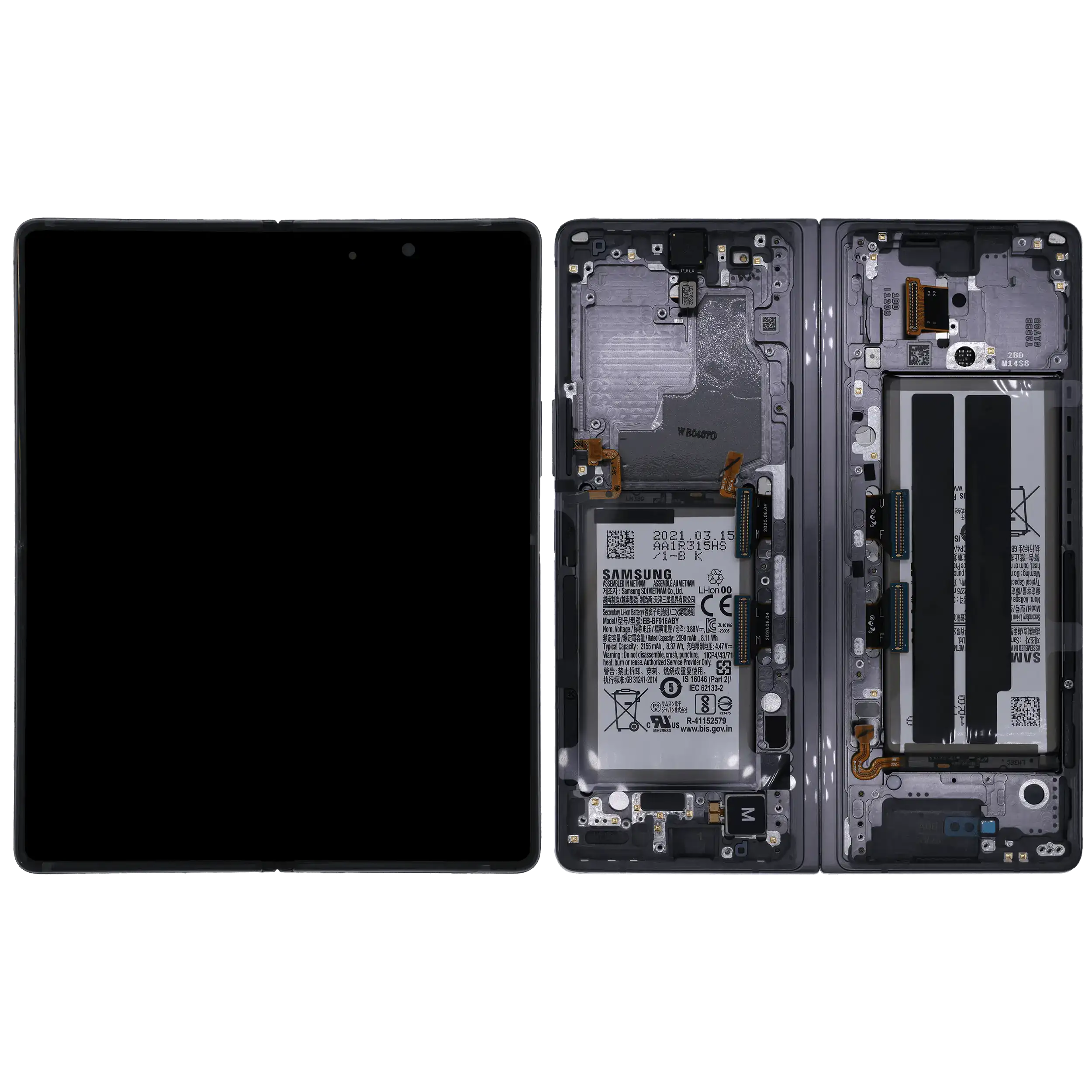 Inner OLED Display mit Rahmen für Samsung Galaxy Z Fold 2 5G (US & International) (Service Pack) (Mystic Gray) – Bild 2