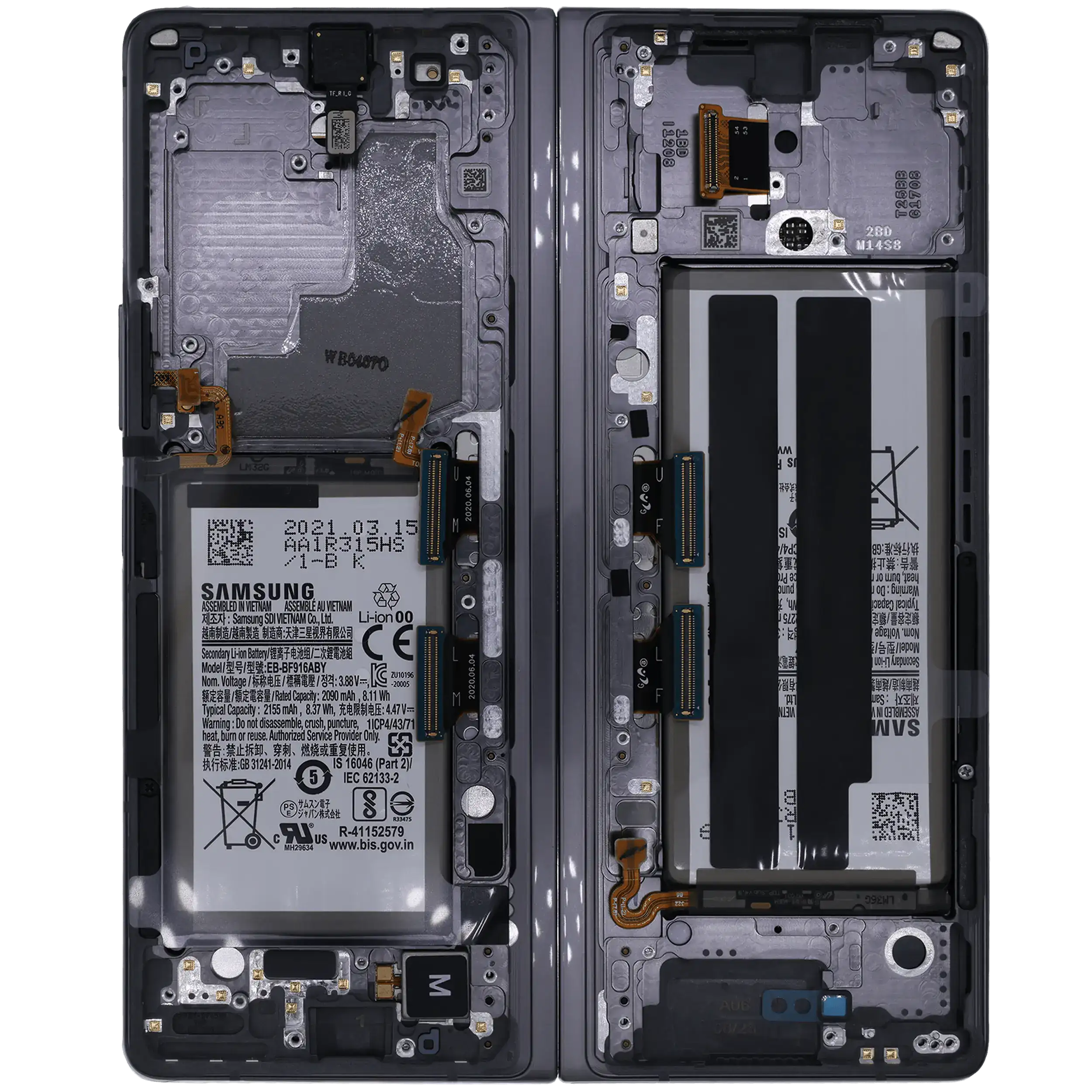 Inner OLED Display mit Rahmen für Samsung Galaxy Z Fold 2 5G (US & International) (Service Pack) (Mystic Gray) – Bild 4