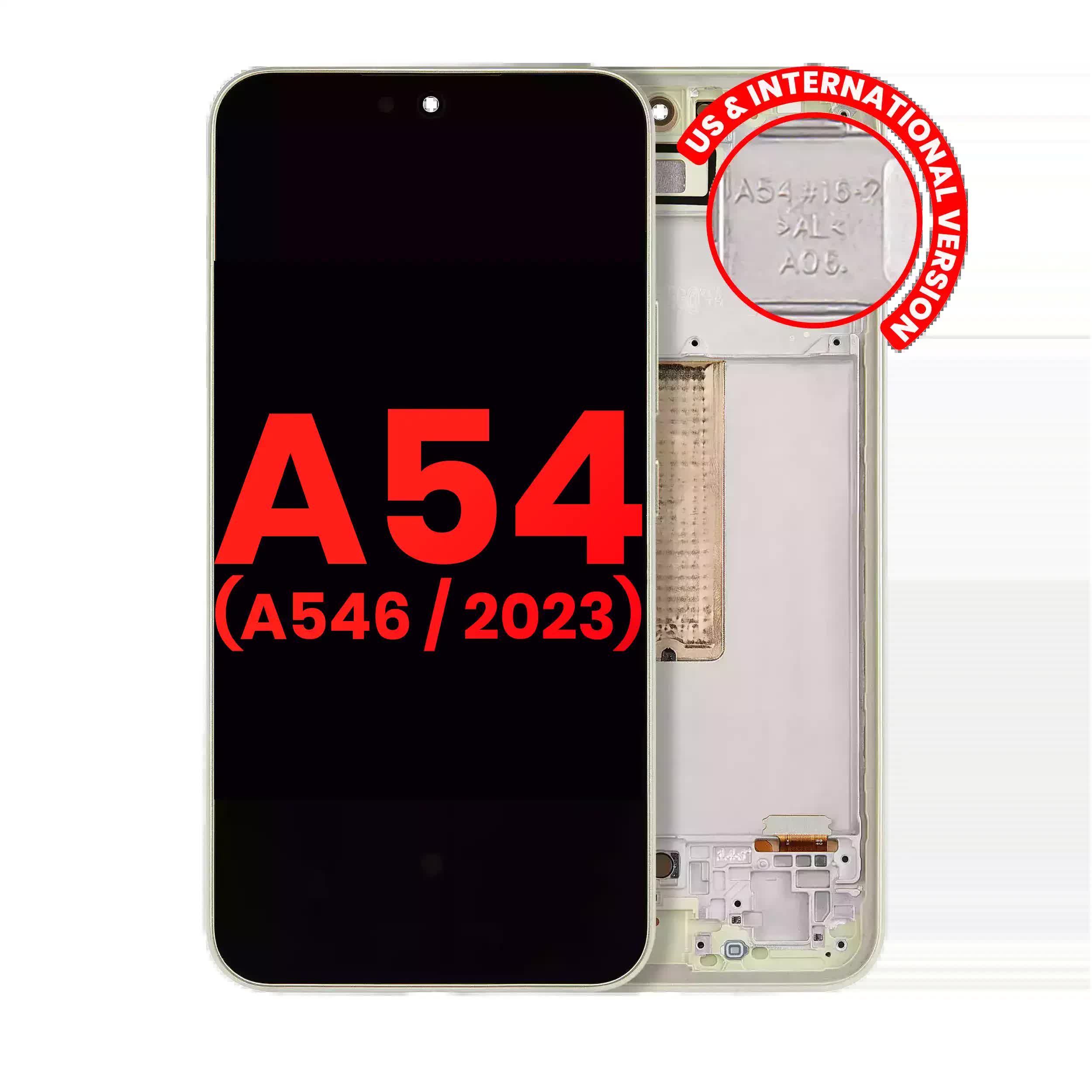 OLED Display mit Rahmen für Samsung Galaxy A54 5G (A546 / 2023) (US & International Version) (Aftermarket Plus) (Lime)