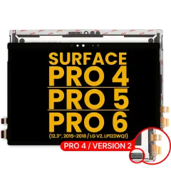 LCD Display mit Touchscreen-Digitizer für Microsoft Surface Pro 4 (1724) (Version 2 / LG LCD Version: LP123WQ1) / Surface Pro 5 (1796) / Surface Pro 6 (1807) (professionell aufgearbeitet) (Black (Schwarz))