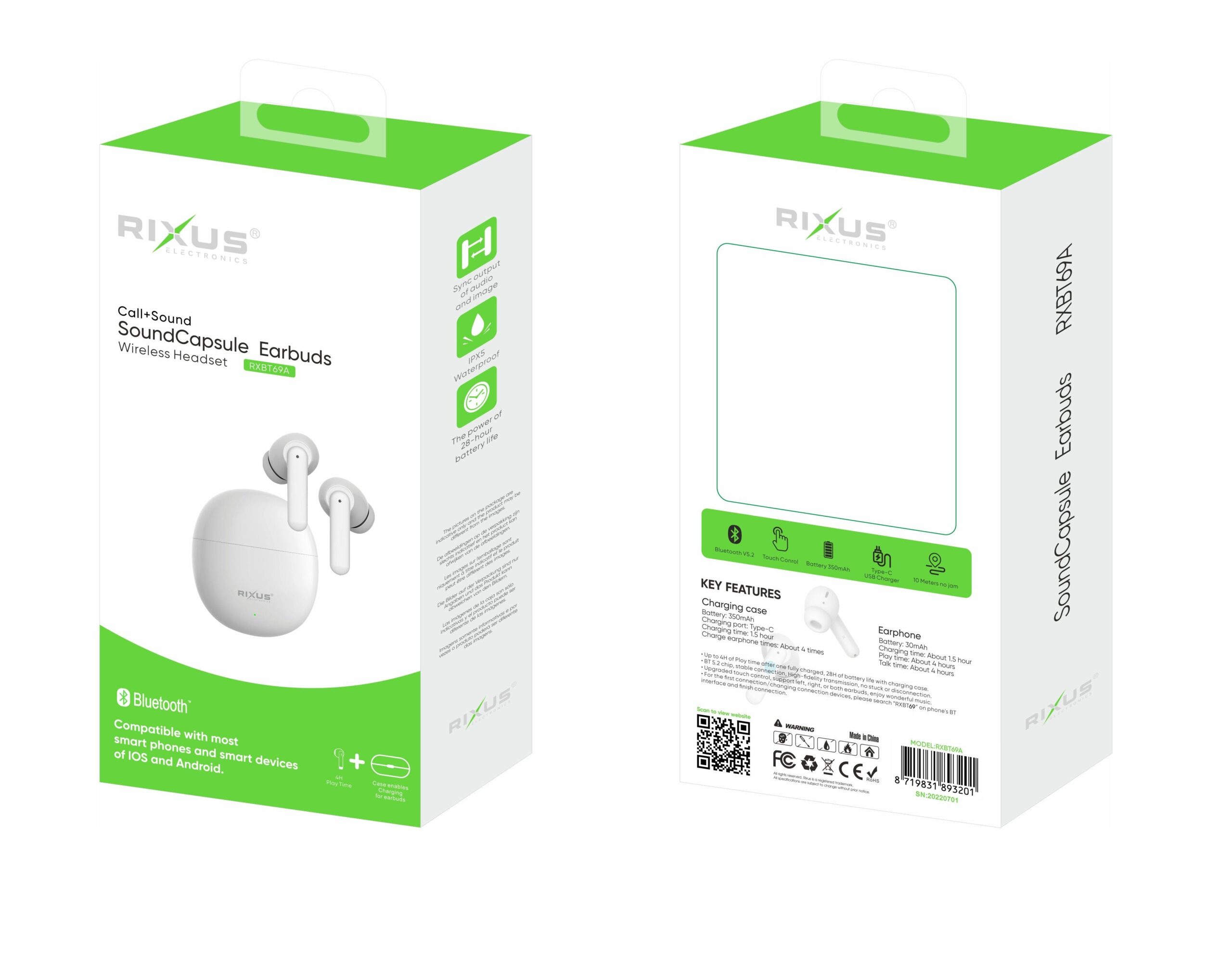 Rixus RXBT69A TWS Earbuds mit Ladecase White – Bild 4