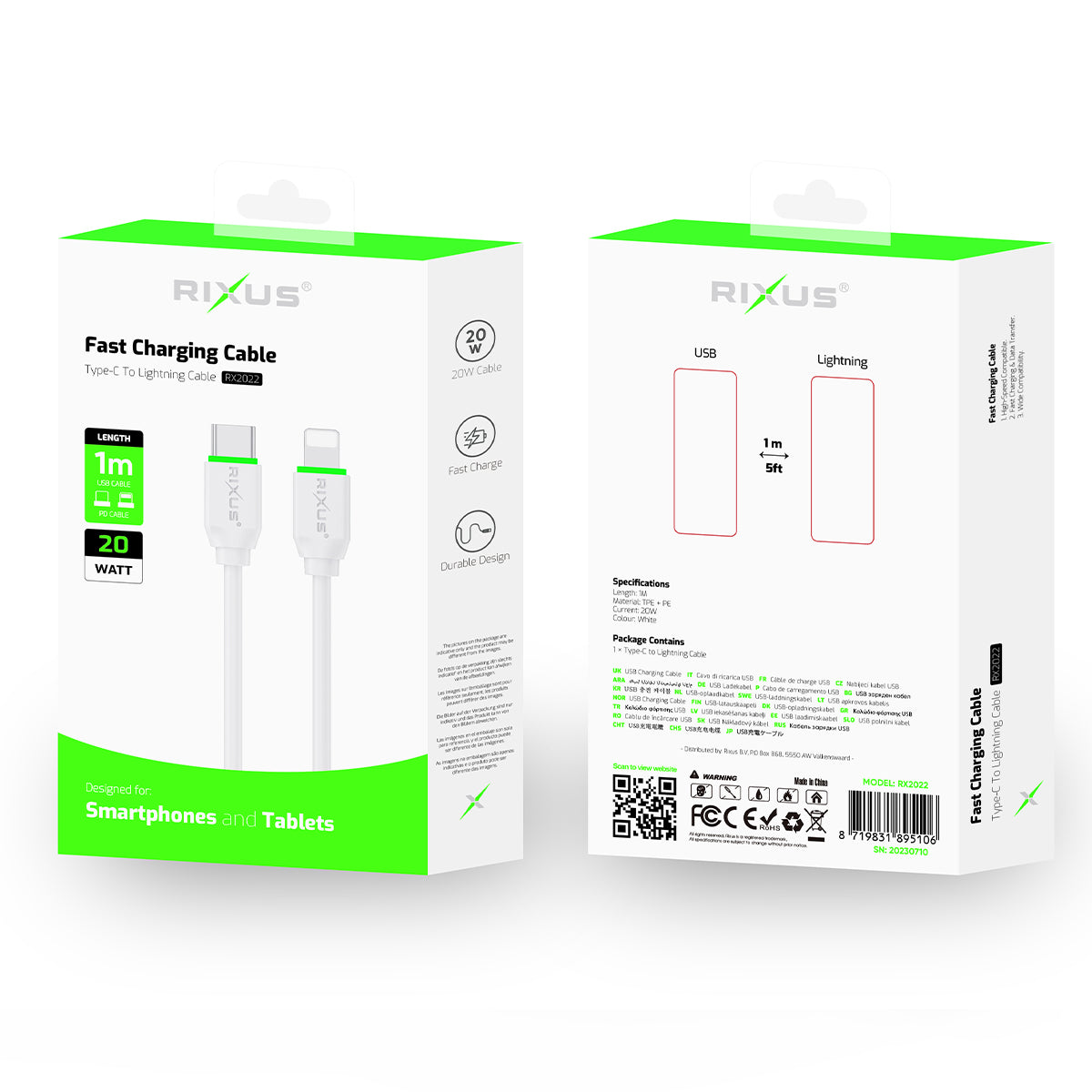 Rixus RX2022 Data Sync und Fast Charge Kabel USB-C To Lightning Anschluss 1m – Bild 5