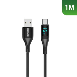 Rixus RXUC28AC Braided USB To USB-C Kabel mit LED Display 1m Black