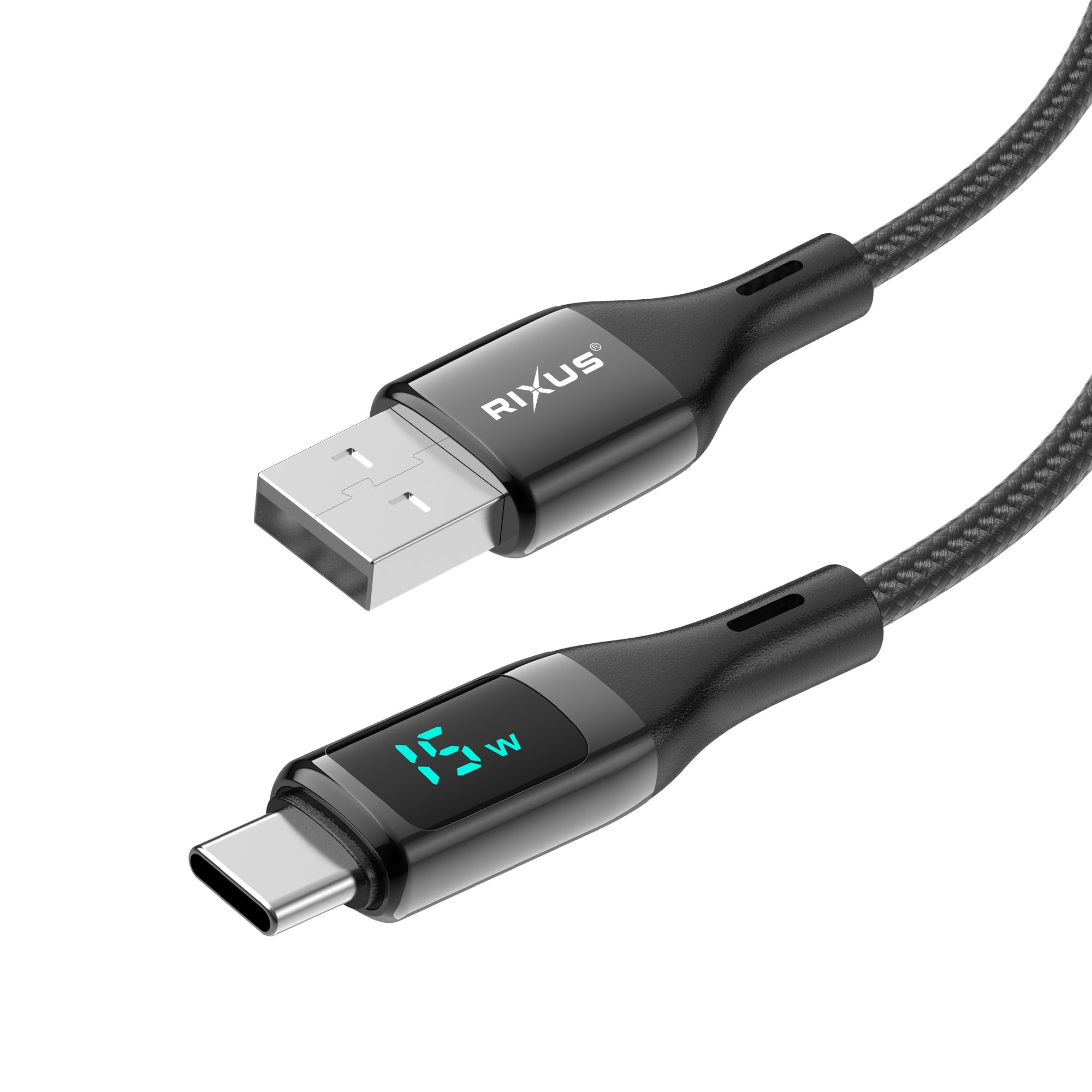 Rixus RXUC28AC Braided USB To USB-C Kabel mit LED Display 1m Black – Bild 2