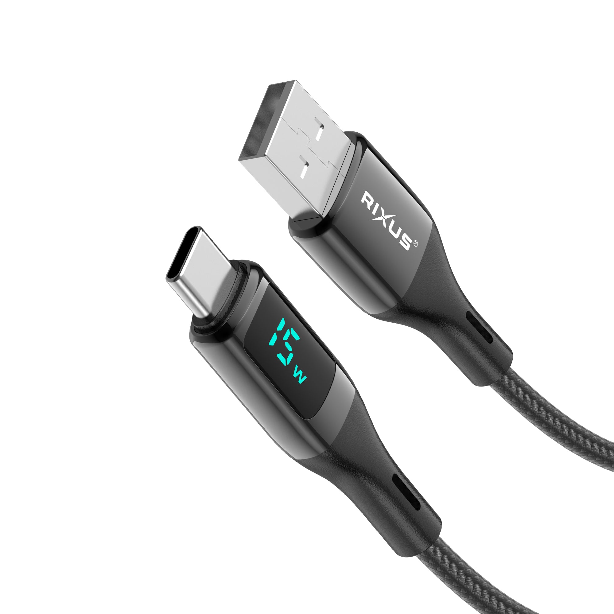 Rixus RXUC28AC Braided USB To USB-C Kabel mit LED Display 1m Black – Bild 3