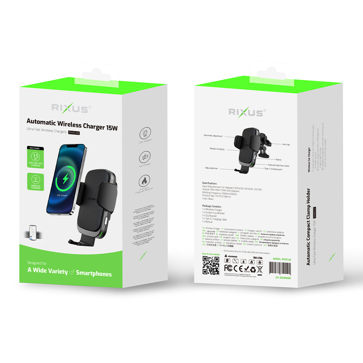 Rixus RXWC48 Wireless Car Charger Mount Black – Bild 4