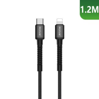 Rixus RXU71CA Nylon Braided USB-C To Lightning Anschluss Kabel 1.2m Black