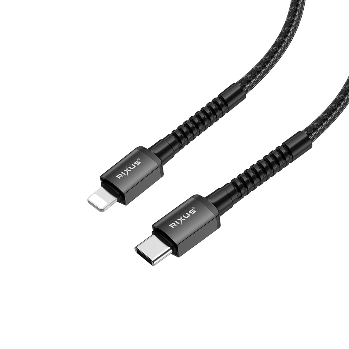 Rixus RXU71CA Nylon Braided USB-C To Lightning Anschluss Kabel 1.2m Black – Bild 2