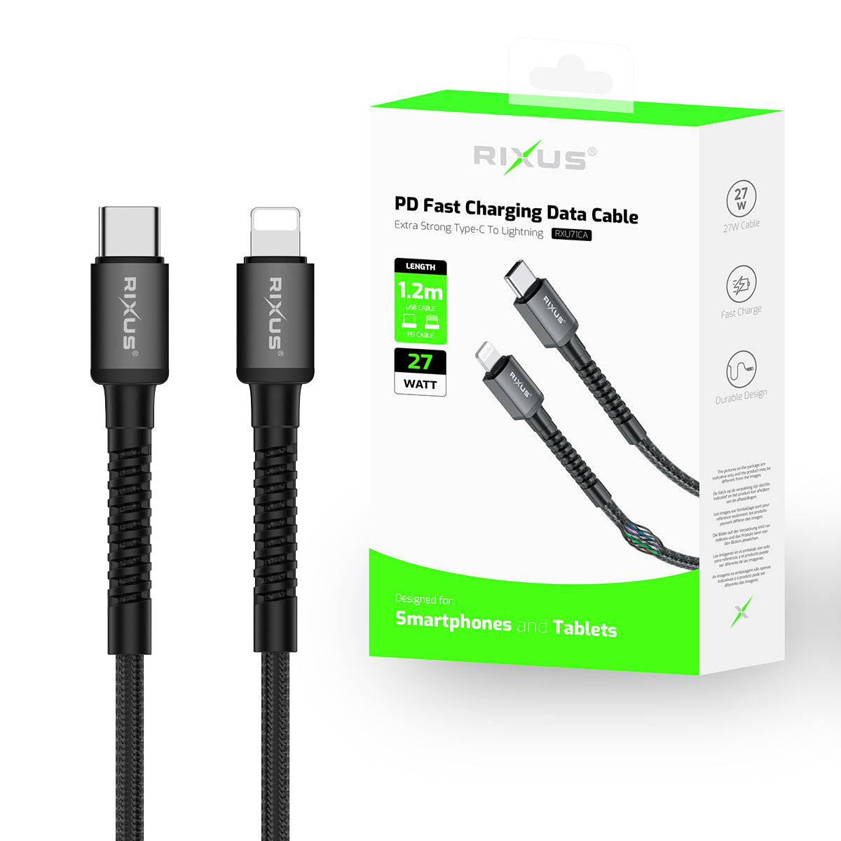 Rixus RXU71CA Nylon Braided USB-C To Lightning Anschluss Kabel 1.2m Black – Bild 4