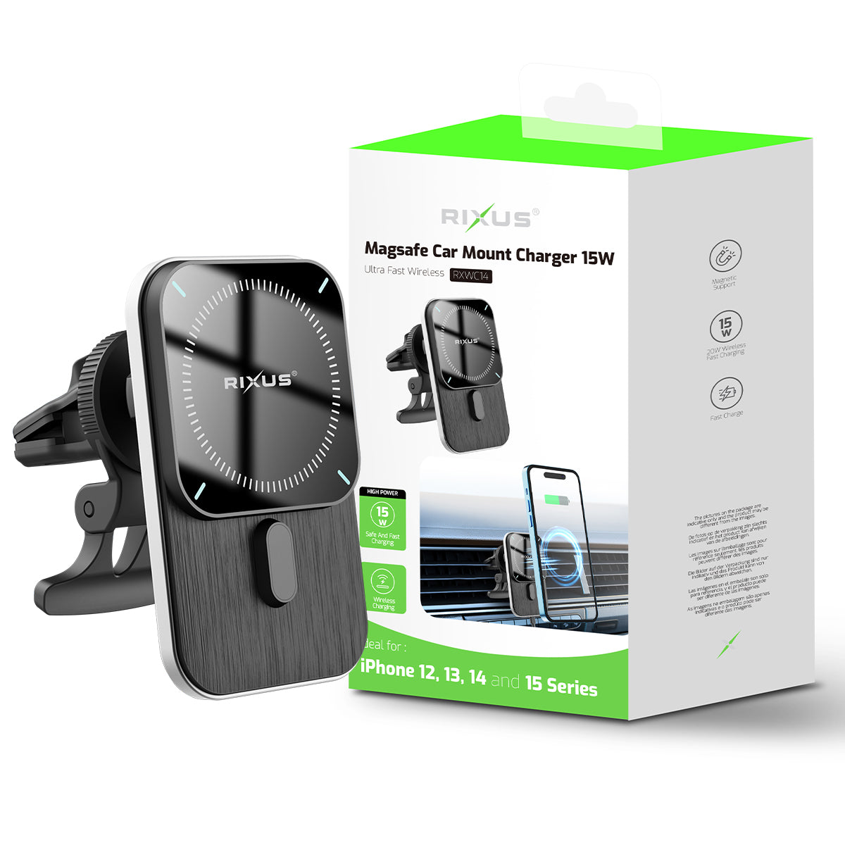 Rixus RXWC14 Wireless Car Charger mit MagSafe kompatibel 15W Space Gray – Bild 5