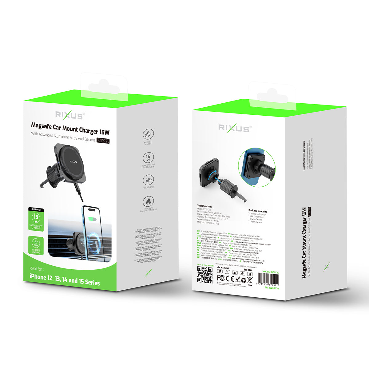 Rixus RXWC20 Wireless Car Charger für MagSafe kompatibel Car Mount 15W Space Gray – Bild 4