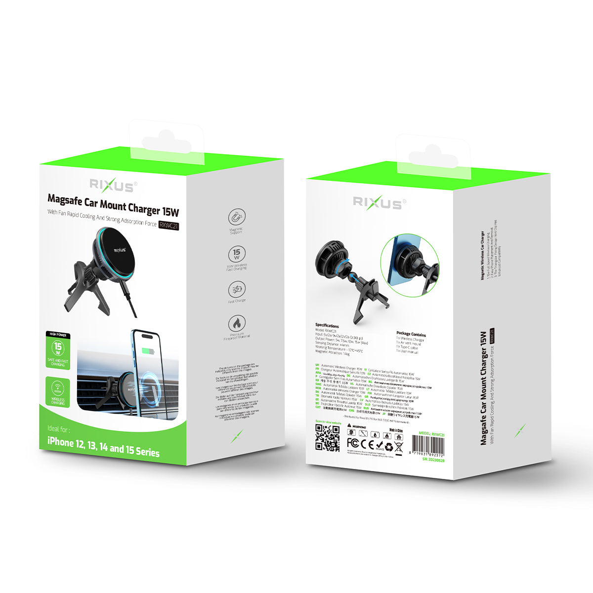 Rixus RXWC21 MagSafe kompatibel Car Mount Charger Ice Cooling Fit Black – Bild 4