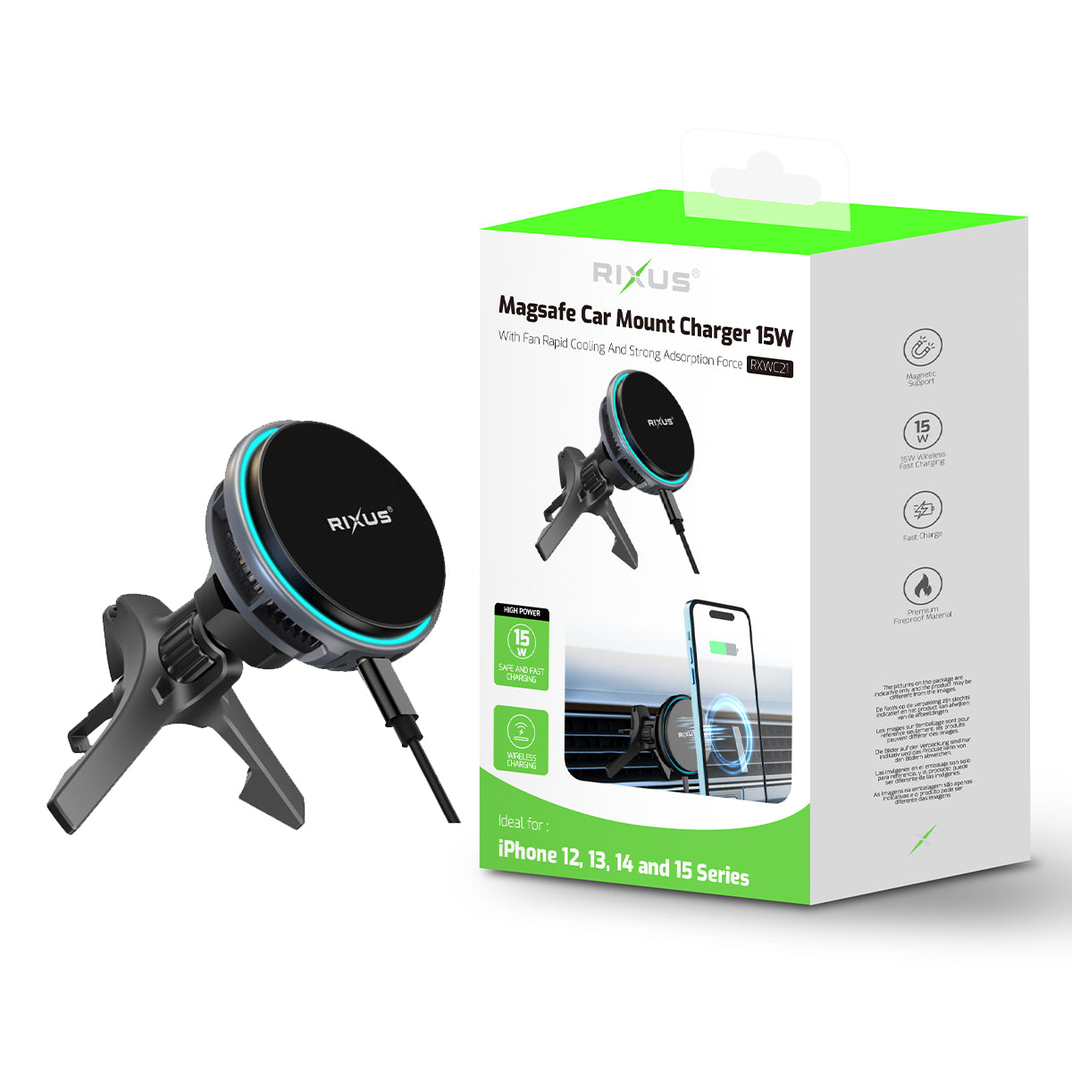 Rixus RXWC21 MagSafe kompatibel Car Mount Charger Ice Cooling Fit Black – Bild 5
