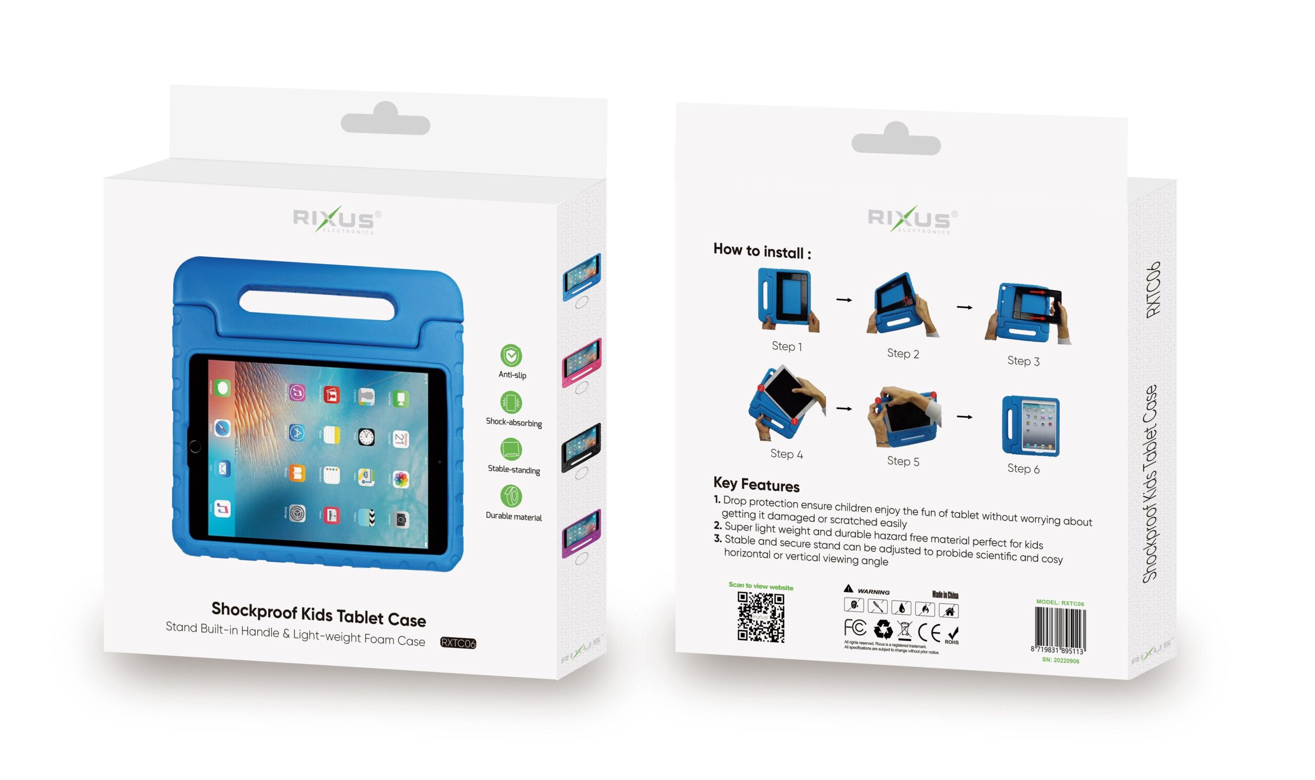 Rixus RXTC06 Tablet Kids Hülle für Apple iPad Air 1 9.7 inch, iPad 5, iPad 2 9.7 inch, iPad 6, iPad Pro 9.7 inch, iPad 7 Blue – Bild 3