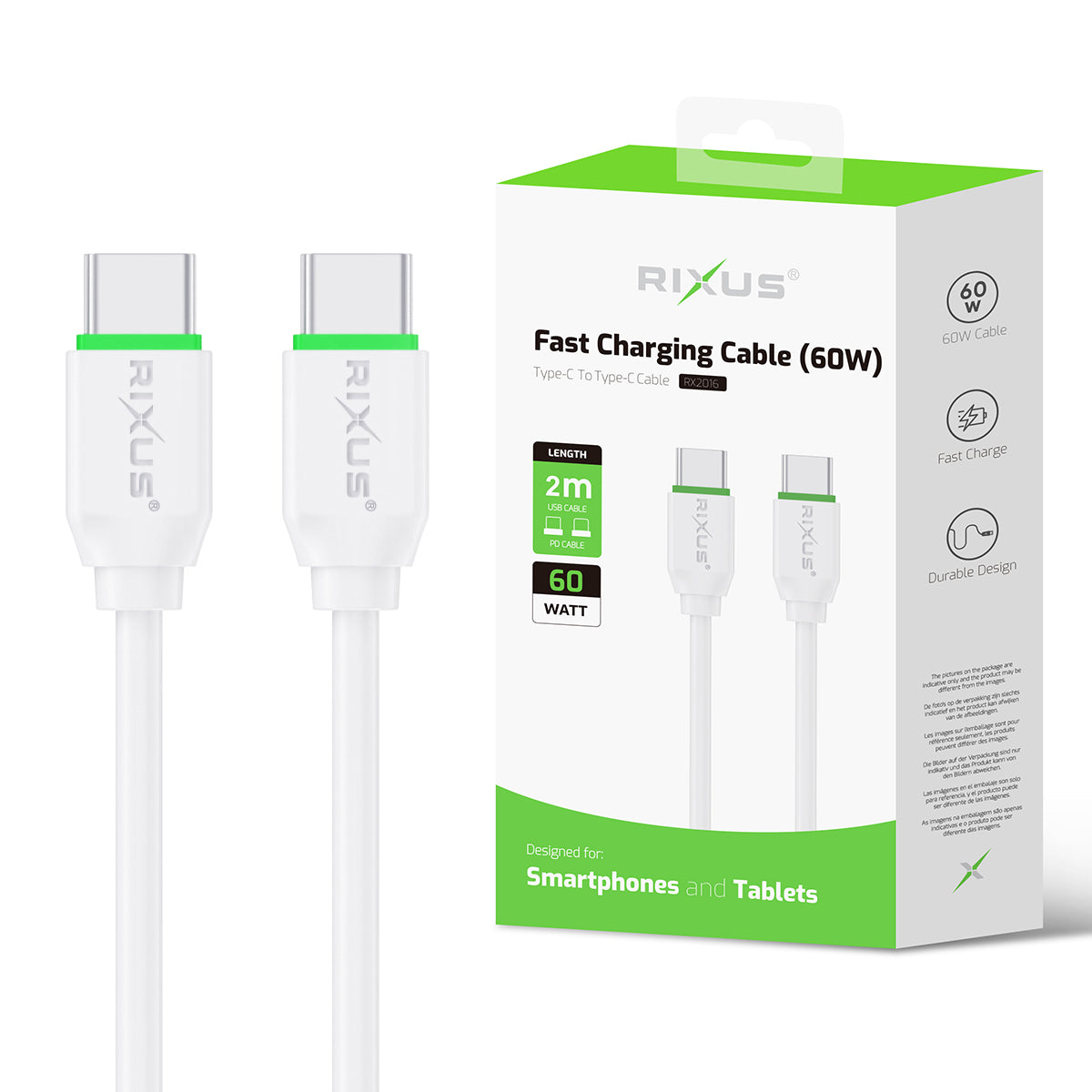 Rixus RX2016 Data Sync und Fast Charge Kabel USB-C to USB-C 2m – Bild 4