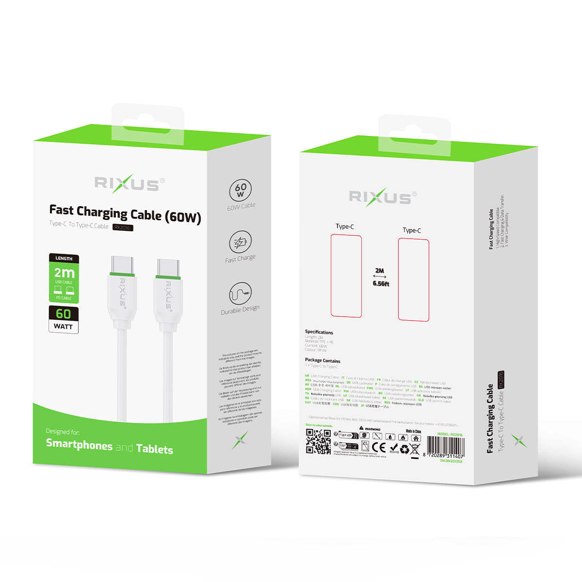 Rixus RX2016 Data Sync und Fast Charge Kabel USB-C to USB-C 2m – Bild 5