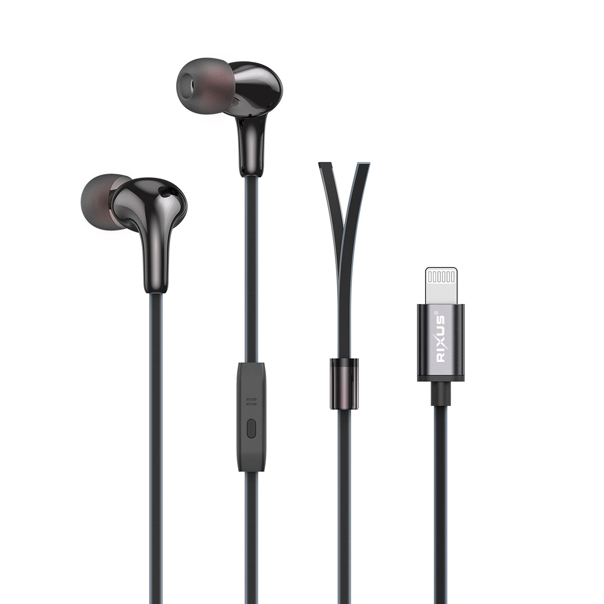 Rixus RXHD27L Stereo In-Ear Lightning Anschluss Wired Earphone Black – Bild 2