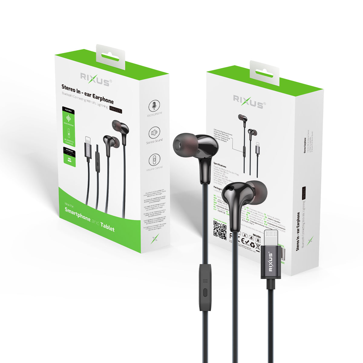 Rixus RXHD27L Stereo In-Ear Lightning Anschluss Wired Earphone Black – Bild 5