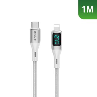 Rixus RXUC29L Braided USB-C To Lightning Anschluss Kabel mit LED Display White