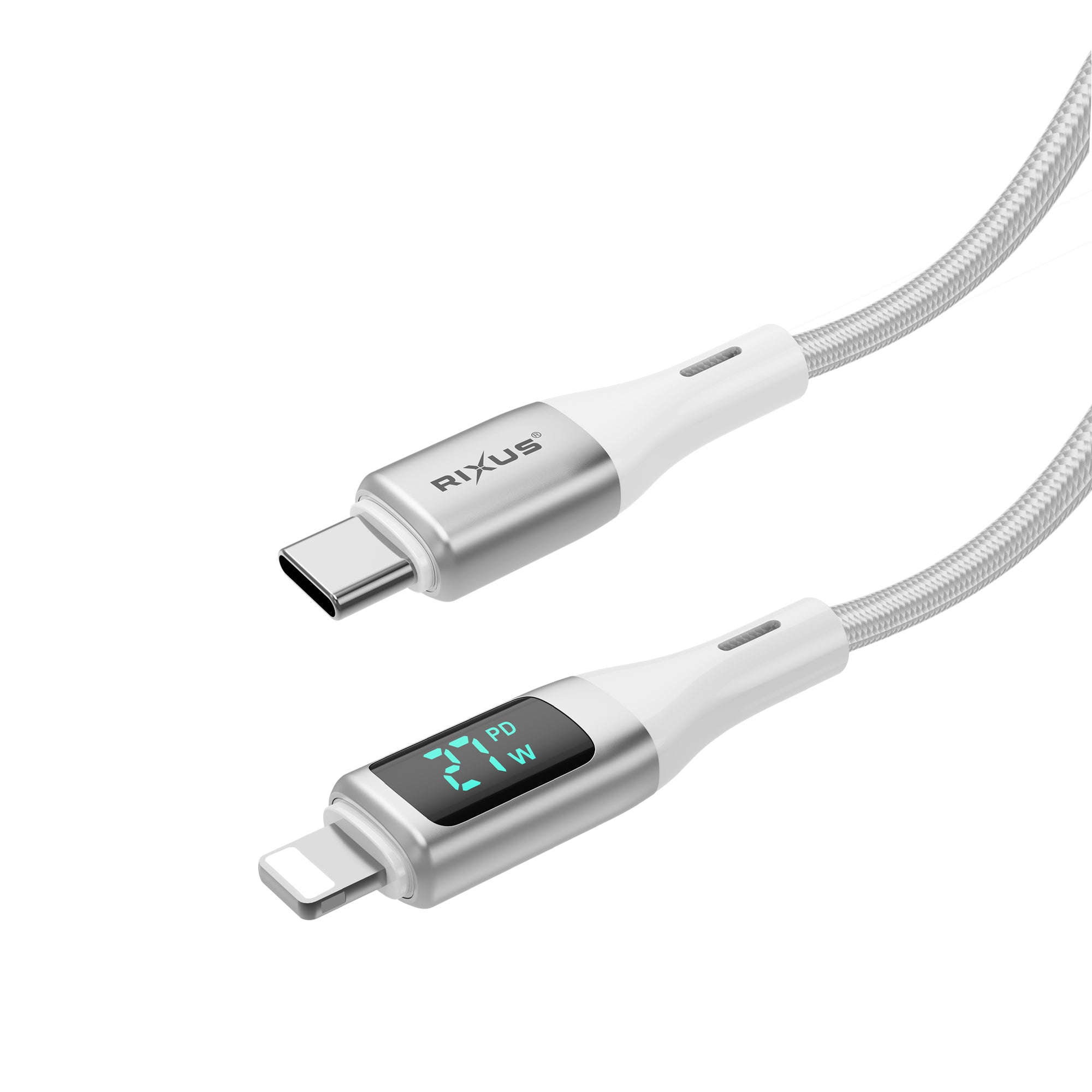 Rixus RXUC29AL Braided USB-A To Lightning Anschluss Kabel mit LED Display White – Bild 2