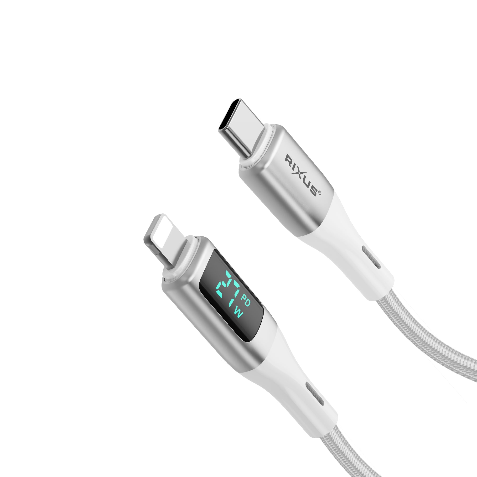 Rixus RXUC29L Braided USB-C To Lightning Anschluss Kabel mit LED Display White – Bild 3