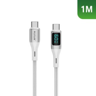 Rixus RXUC29C Braided USB-C To USB-C Kabel mit LED Display White