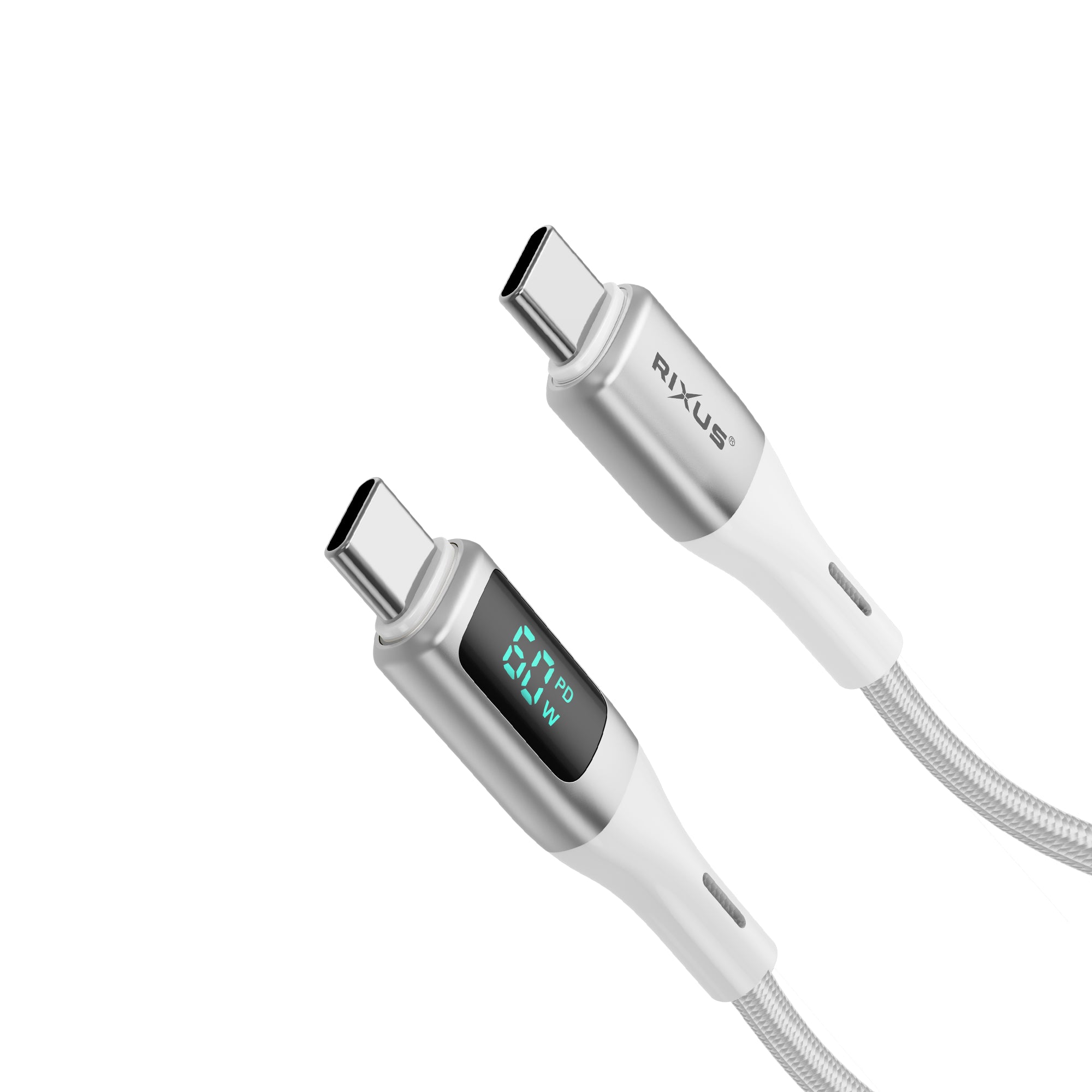 Rixus RXUC29C Braided USB-C To USB-C Kabel mit LED Display White – Bild 3