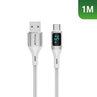 Rixus RXUC29AC Braided USB-A To USB-C Kabel mit LED Display White