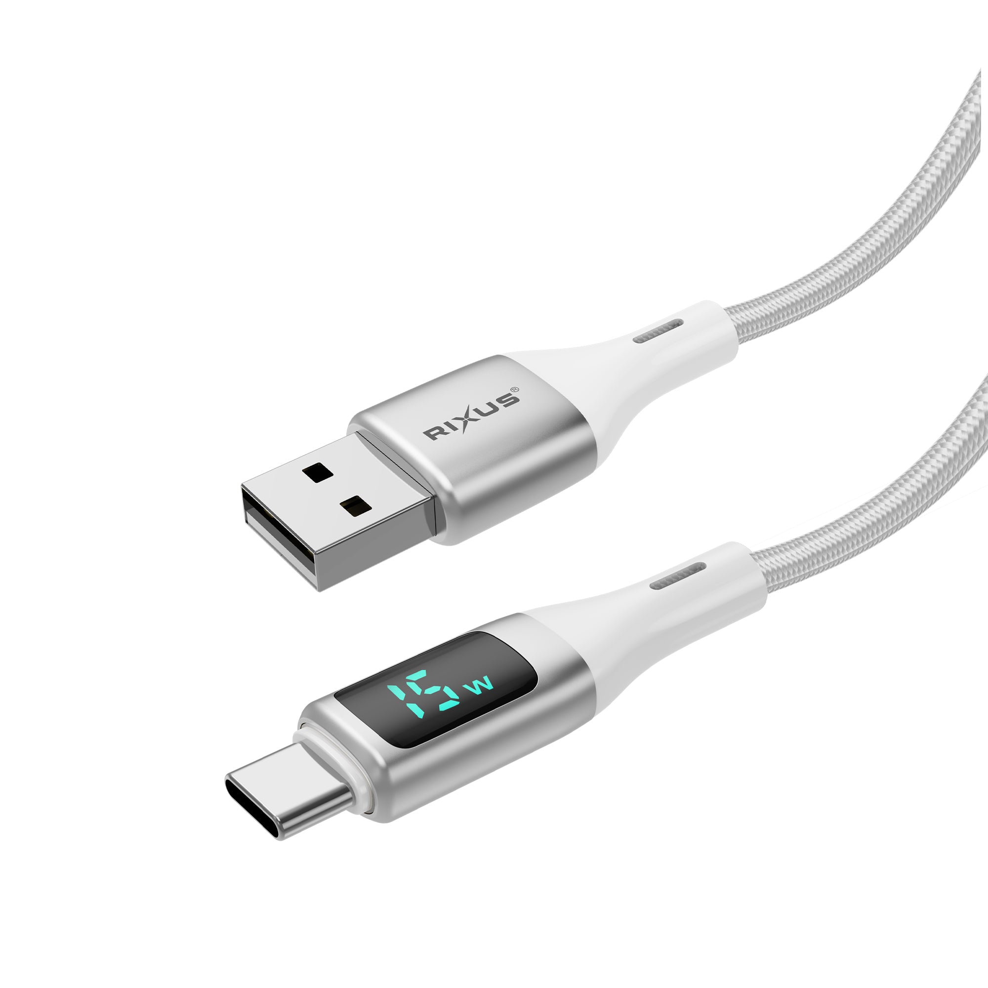 Rixus RXUC29AC Braided USB-A To USB-C Kabel mit LED Display White – Bild 2