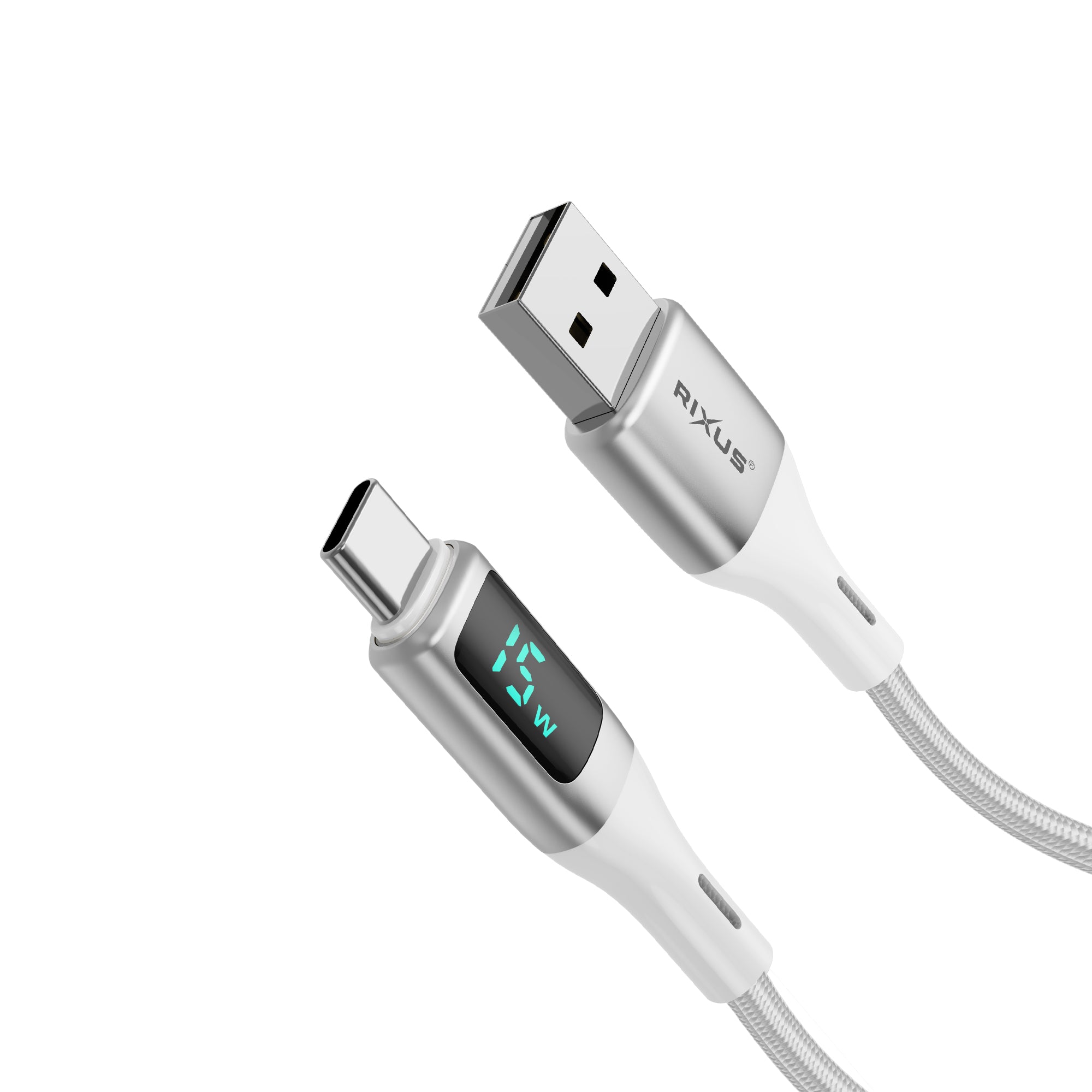 Rixus RXUC29AC Braided USB-A To USB-C Kabel mit LED Display White – Bild 3