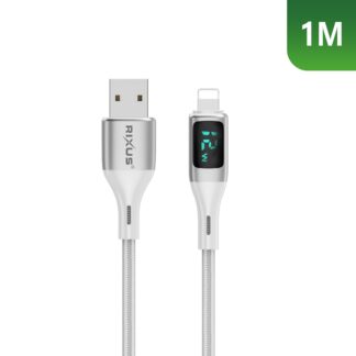 Rixus RXUC29AL Braided USB-A To Lightning Anschluss Kabel mit LED Display White
