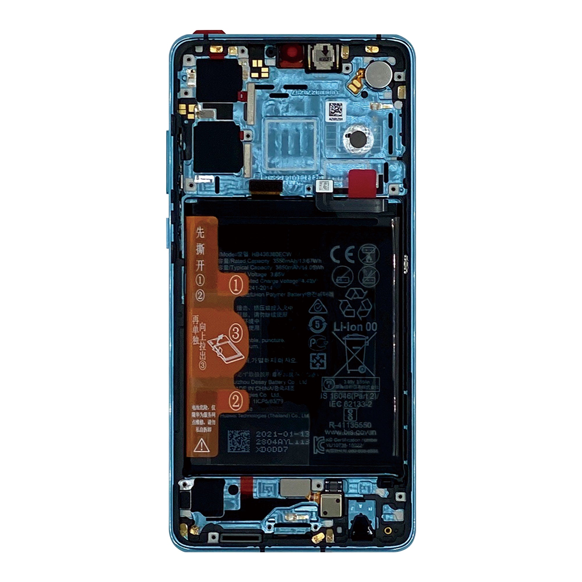Huawei P30 neu Version Display und Touchscreen-Digitizer mit Rahmen Aurora Blue Service Pack – Bild 3