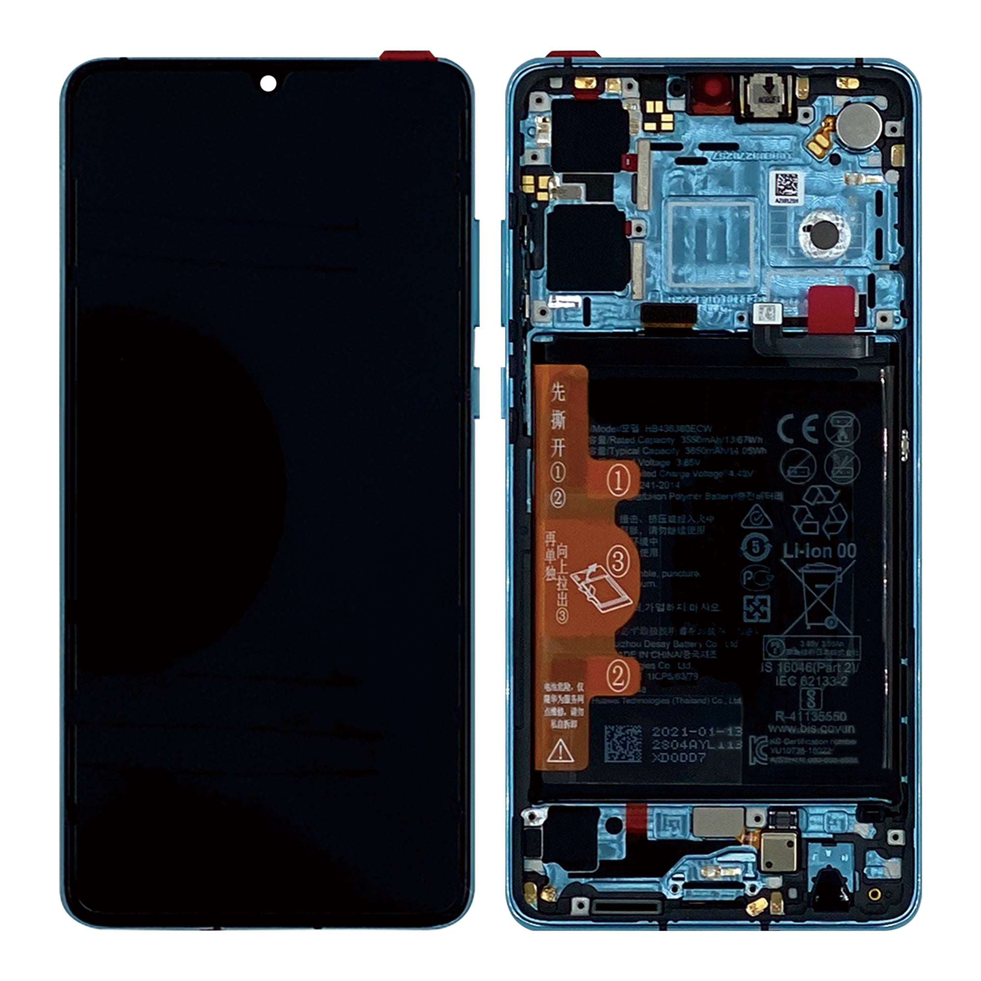 Huawei P30 neu Version Display und Touchscreen-Digitizer mit Rahmen Aurora Blue Service Pack – Bild 4