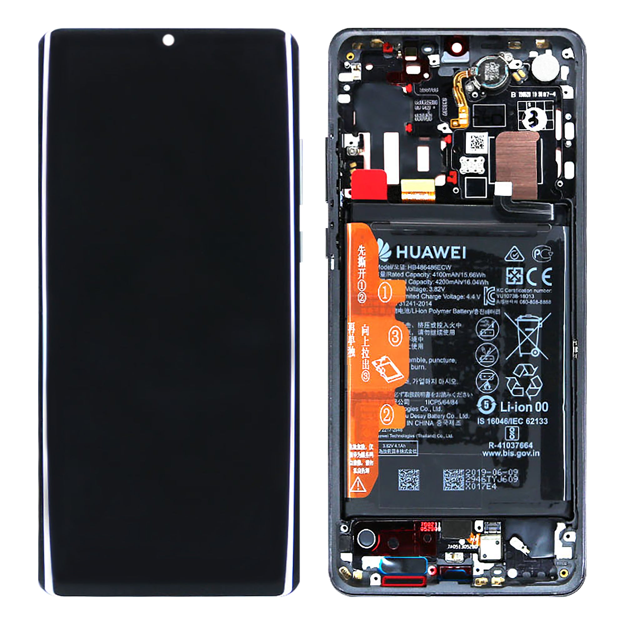 Huawei P30 Pro (2019), P30 Pro neu Edition (2020) Display und Touchscreen-Digitizer mit Rahmen und Akku Black Service Pack – Bild 4