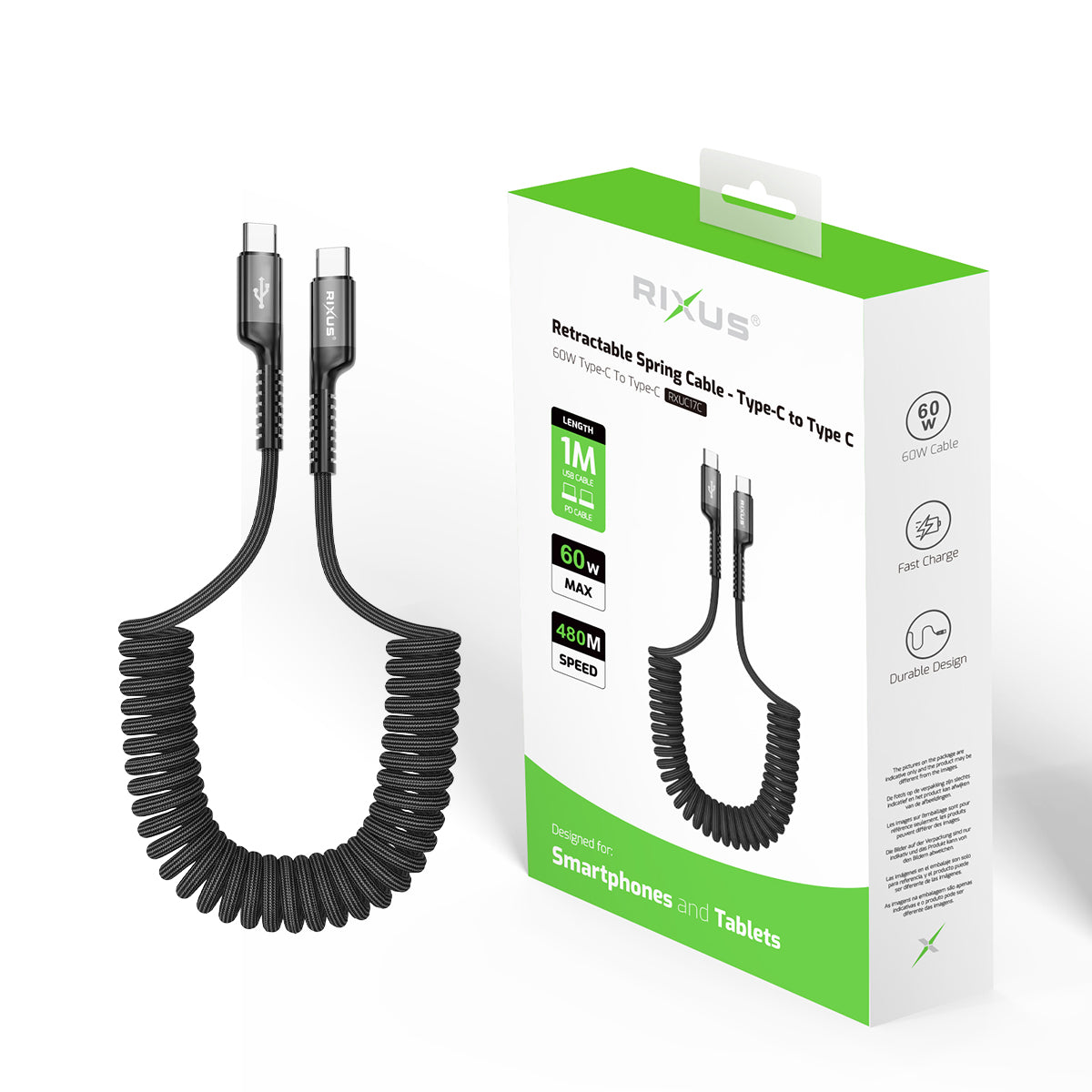Rixus RXUC17C Retractable Spring Kabel USB-C To USB-C Black – Bild 4