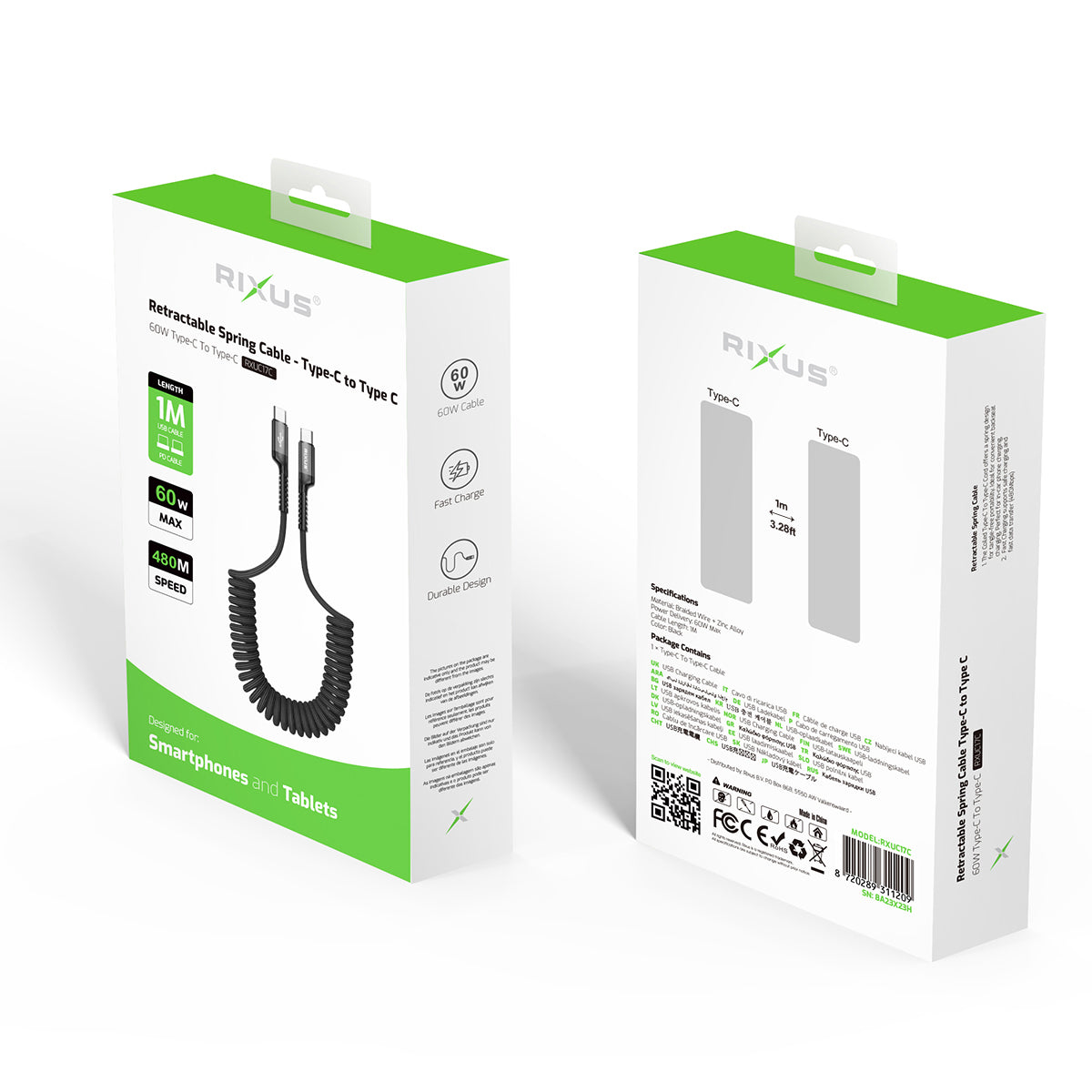 Rixus RXUC17C Retractable Spring Kabel USB-C To USB-C Black – Bild 5