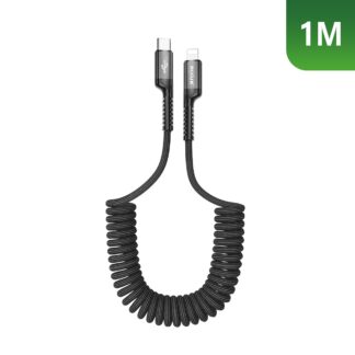 Rixus RXUC17L Retractable Spring Kabel USB-C To Lightning Anschluss Black