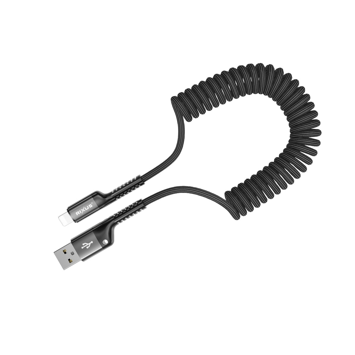 Rixus RXUC17AL Retractable Spring Kabel USB-A To Lightning Anschluss Black – Bild 2