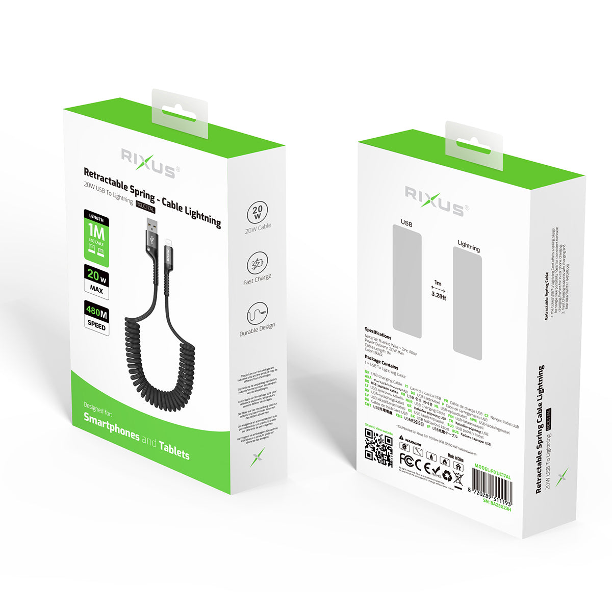 Rixus RXUC17AL Retractable Spring Kabel USB-A To Lightning Anschluss Black – Bild 5