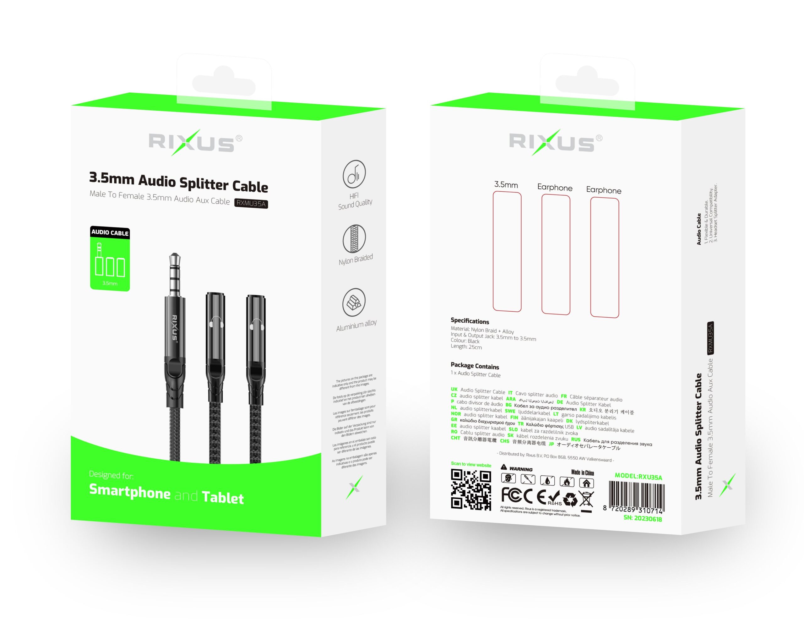 Rixus RXMU35A 3.5mm Buchse Separate Headsets Splitter Adapter 30cm Black – Bild 2