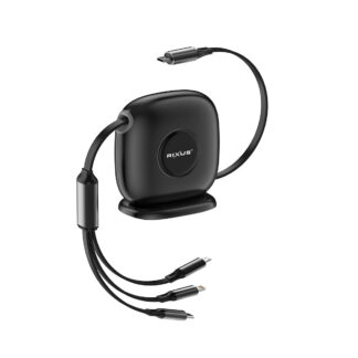Rixus RXUC61 Retractable 3 in 1 Kabel Desktop USB-C Fast Charger 1.7m 100W Black