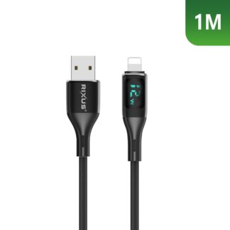 Rixus RXUC28AL Braided USB To Lightning Anschluss Kabel mit LED Display 1m Black